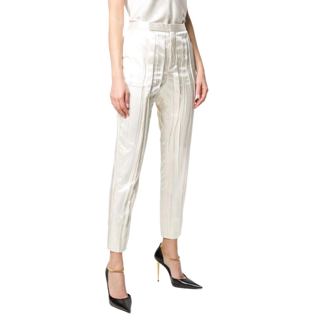 Purchase (W) SAINT LAURENT Seluar Putih High-Waisted Slim Fit Kasual Berlipat. 611919Y2A31-9601