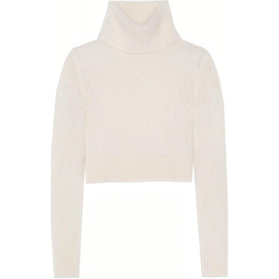 (Women) SAINT LAURENT  White High Neck Long Sleeve Pullover Sweater 686807Y75MM9502