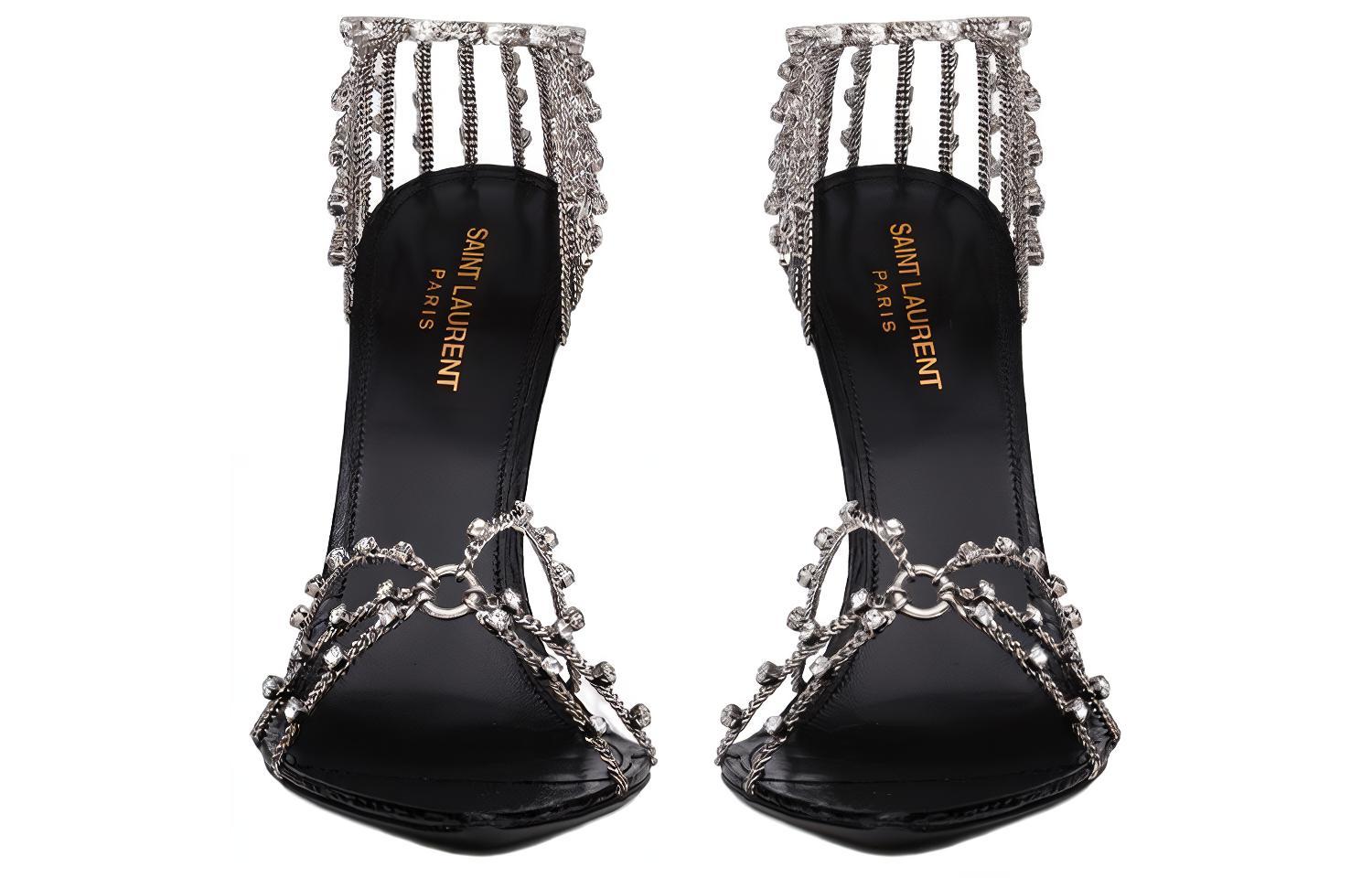 Shop (W) 圣罗兰Alex细高跟凉鞋 11cm '时尚黑色凉鞋' 702695EX71A1082