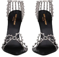 Shop SAINT LAURENT 聖羅蘭 ALEX 皮革 細跟 套腳 時尚涼拖 11cm 女款 黑色