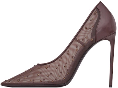 (W) Saint Laurent Anja 'Zapatos de Tacón Punta Fina Marrón Oscuro de Malla' 7550992WJ0D2096 Buy (W) Saint Laurent Anja 'Zapatos de Tacón Punta Fina Marrón Oscuro de Malla' 7550992WJ0D2096