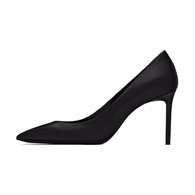 (W) Saint Laurent Anja Black 'Smooth Leather Minimalist Casual High Heel'