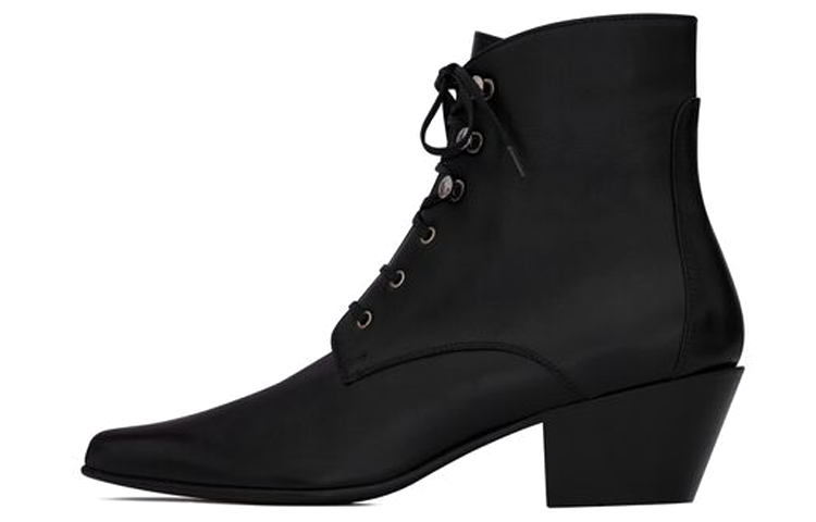 Buy 聖羅蘭 小牛皮繫帶短靴 女款 黑色