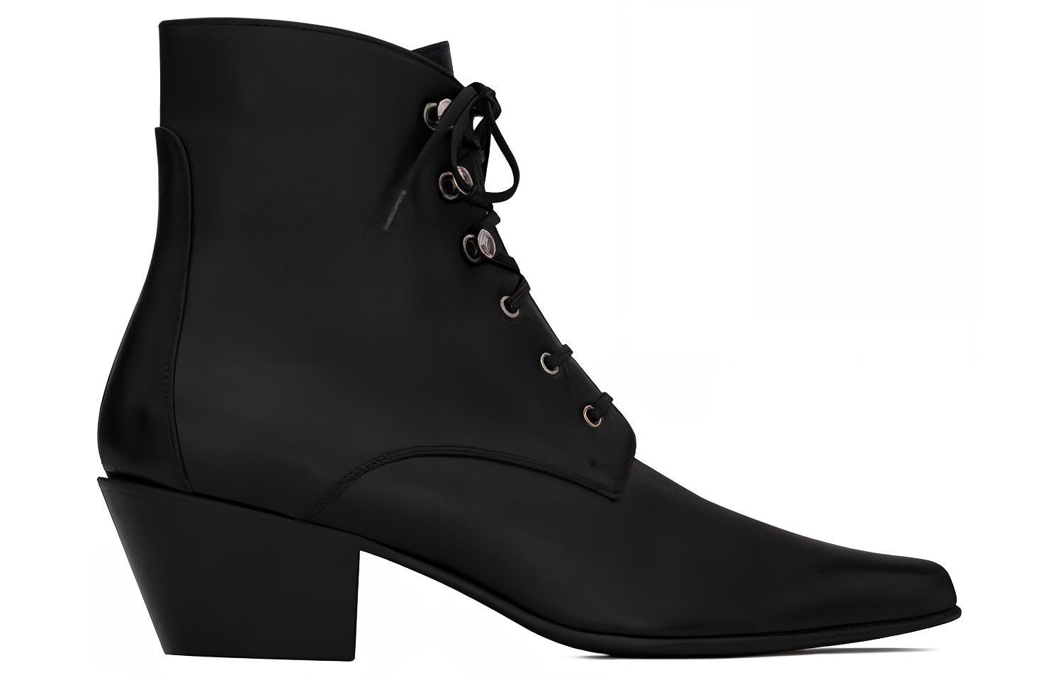 Order 聖羅蘭 小牛皮繫帶短靴 女款 黑色