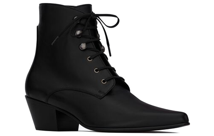 Lookbook 聖羅蘭 小牛皮繫帶短靴 女款 黑色