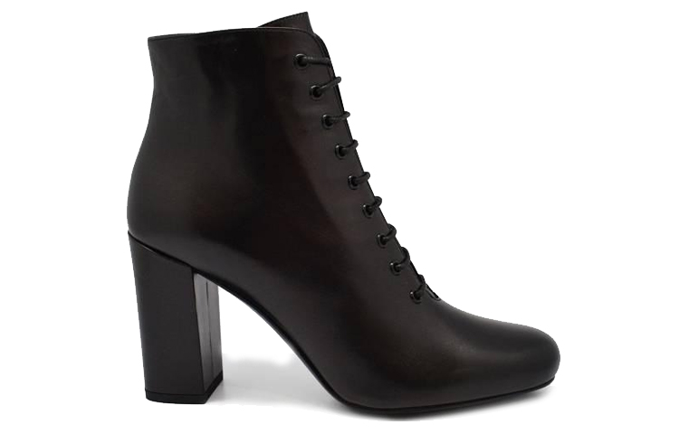 Order (W) 圣罗兰黑色皮革粗跟短靴 404546AKP001000