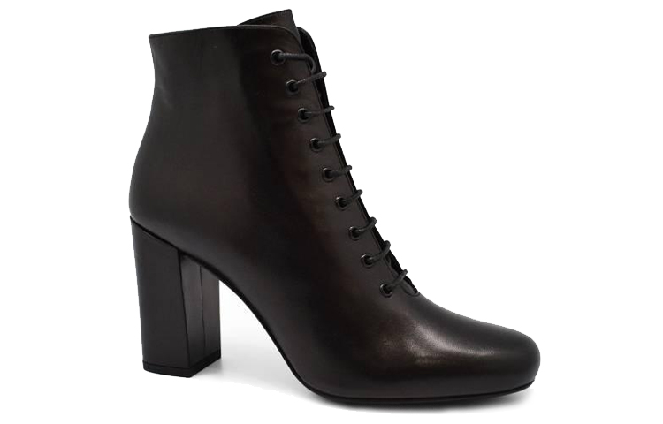 Lookbook (W) 圣罗兰黑色皮革粗跟短靴 404546AKP001000