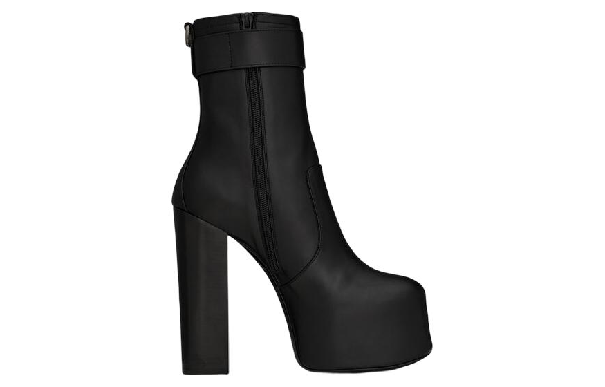 Order (W) Saint Laurent But Buku 'Kulit Hitam Kaki Bulat' 6876621Y8001000