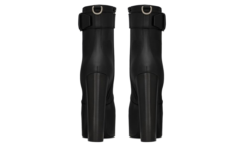 Shop (W) Bota Tobillera Saint Laurent 'Cuero Negro Punta Redonda' 6876621Y8001000