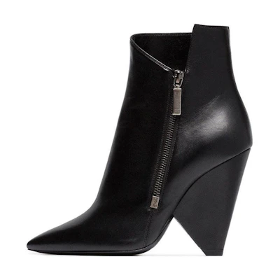 (W) Saint Laurent Ankle Boot 'Black Shearling Zip'