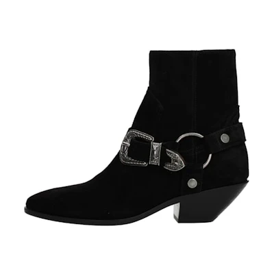 (W) Saint Laurent Ankle Boot 'Black Suede Chunky Heel'