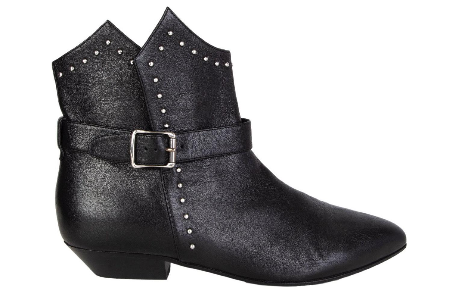 Order (W) Saint Laurent Sepatu Boot Pergelangan 'Kulit Hitam dengan Gesper' 395508CS5001000