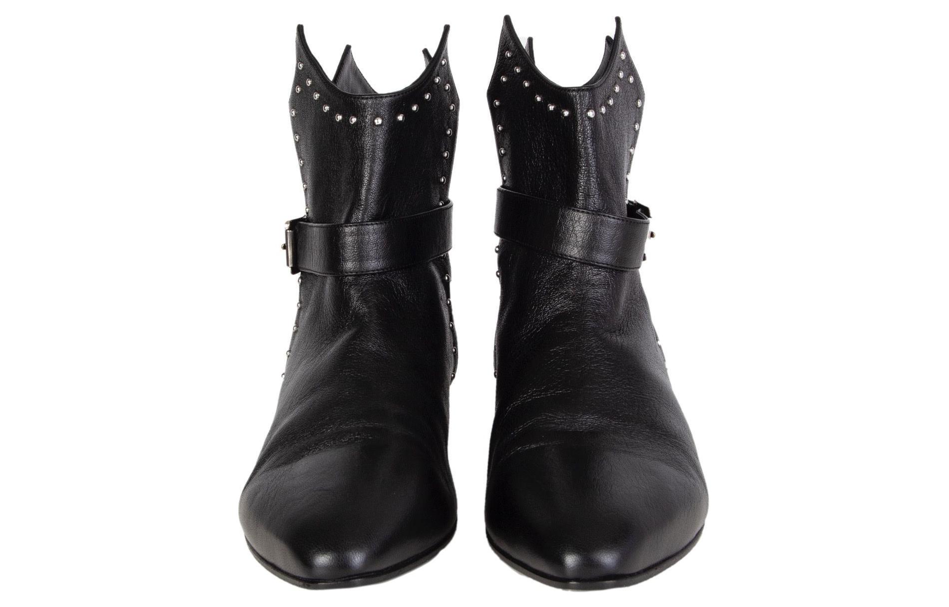 Lookbook (W) Saint Laurent Sepatu Boot Pergelangan 'Kulit Hitam dengan Gesper' 395508CS5001000