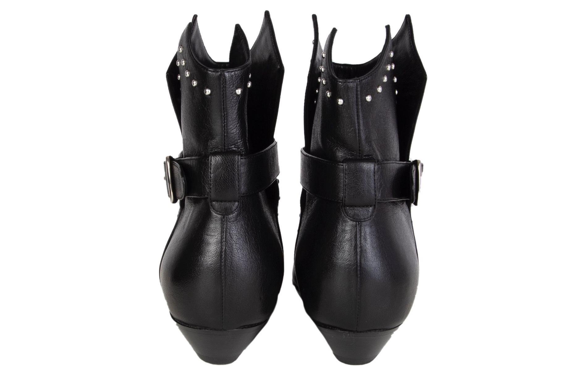 Shop (W) Saint Laurent Sepatu Boot Pergelangan 'Kulit Hitam dengan Gesper' 395508CS5001000