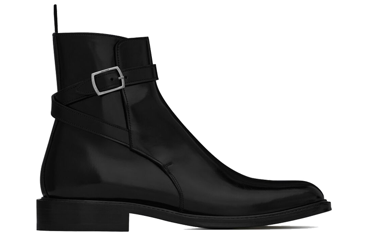 Order SAINT LAURENT Army 休閒時尚亮面皮革馬褲短靴 女款 黑色