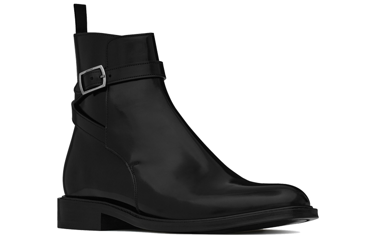 Lookbook SAINT LAURENT Army 休閒時尚亮面皮革馬褲短靴 女款 黑色