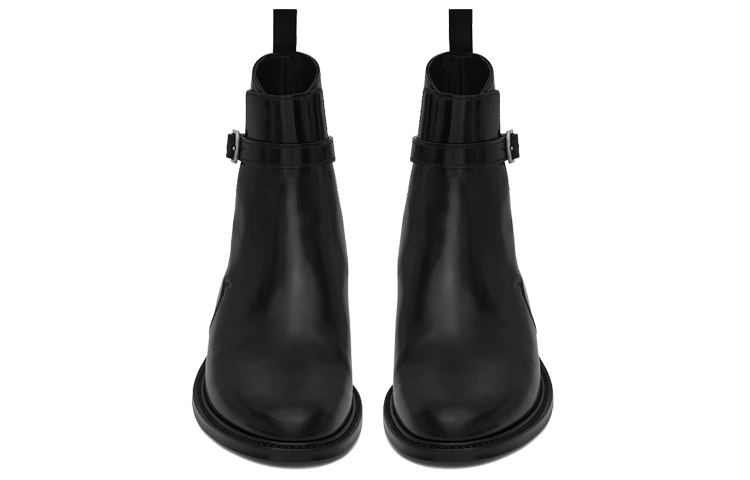 Shop SAINT LAURENT Army 休閒時尚亮面皮革馬褲短靴 女款 黑色