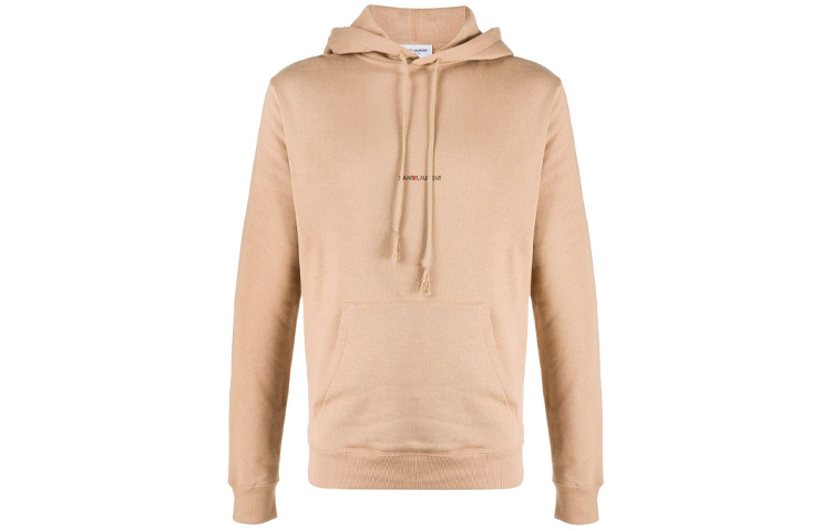 (Women) Saint Laurent Beige Logo Print Hooded Pullover Sweatshirt 632408YBQZ22173