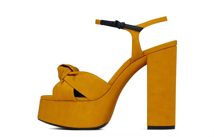 (Women) Saint Laurent Bianca High Heel 'Yellow Linen and Smooth Leather' 6594762V8007008