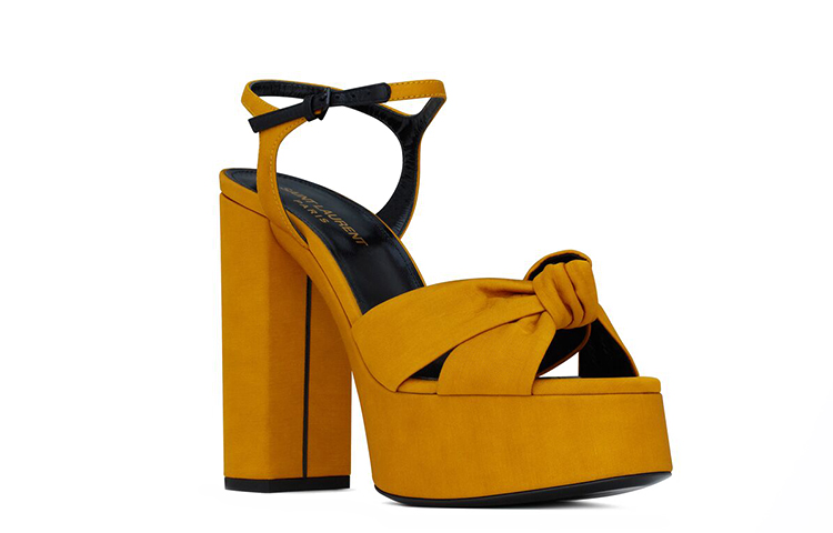 Order (W) Saint Laurent Bianca Hak Tinggi 'Kain Linen Kuning dan Kulit Halus' 6594762V8007008