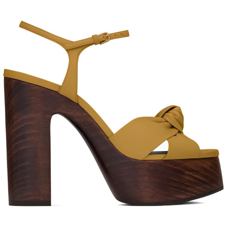 Order (W) Saint Laurent Bianca Sepatu Hak Tinggi 'Kulit Mulus Kuning' 6490872O5002850