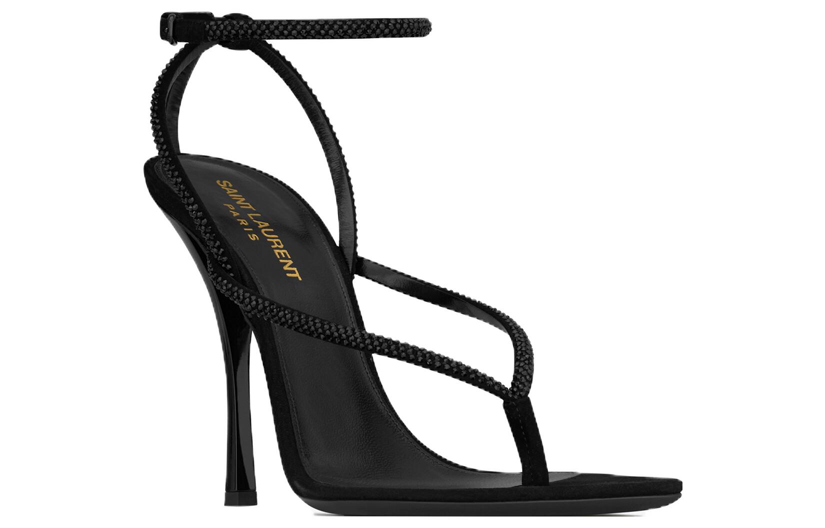 (W) Saint Laurent Black 'Simple One-Strap Sandal' 圖 3