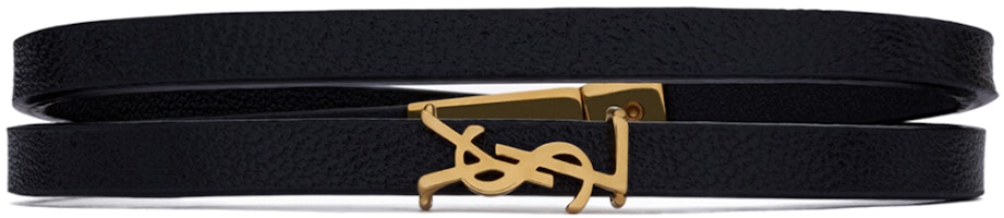 (Women) Saint Laurent Black Calfskin Bracelet with Brass Logo Double Rings for Women. 745602BL40J1000 (Women) Saint Laurent Black Calfskin Bracelet with Brass Logo Double Rings for Women. 745602BL40J1000