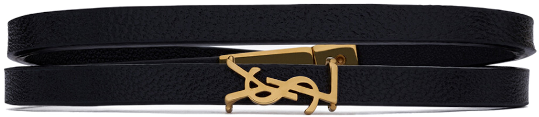 (W) 생로랑 블랙 송아지가죽 여성용 브라스 로고 더블링 팔찌. 745602BL40J1000 Order (W) 생로랑 블랙 송아지가죽 여성용 브라스 로고 더블링 팔찌. 745602BL40J1000