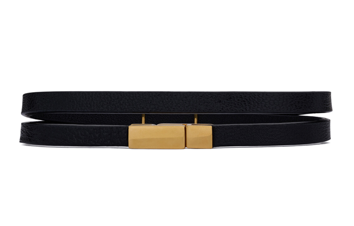 Lookbook (W) 생로랑 블랙 송아지가죽 여성용 브라스 로고 더블링 팔찌. 745602BL40J1000