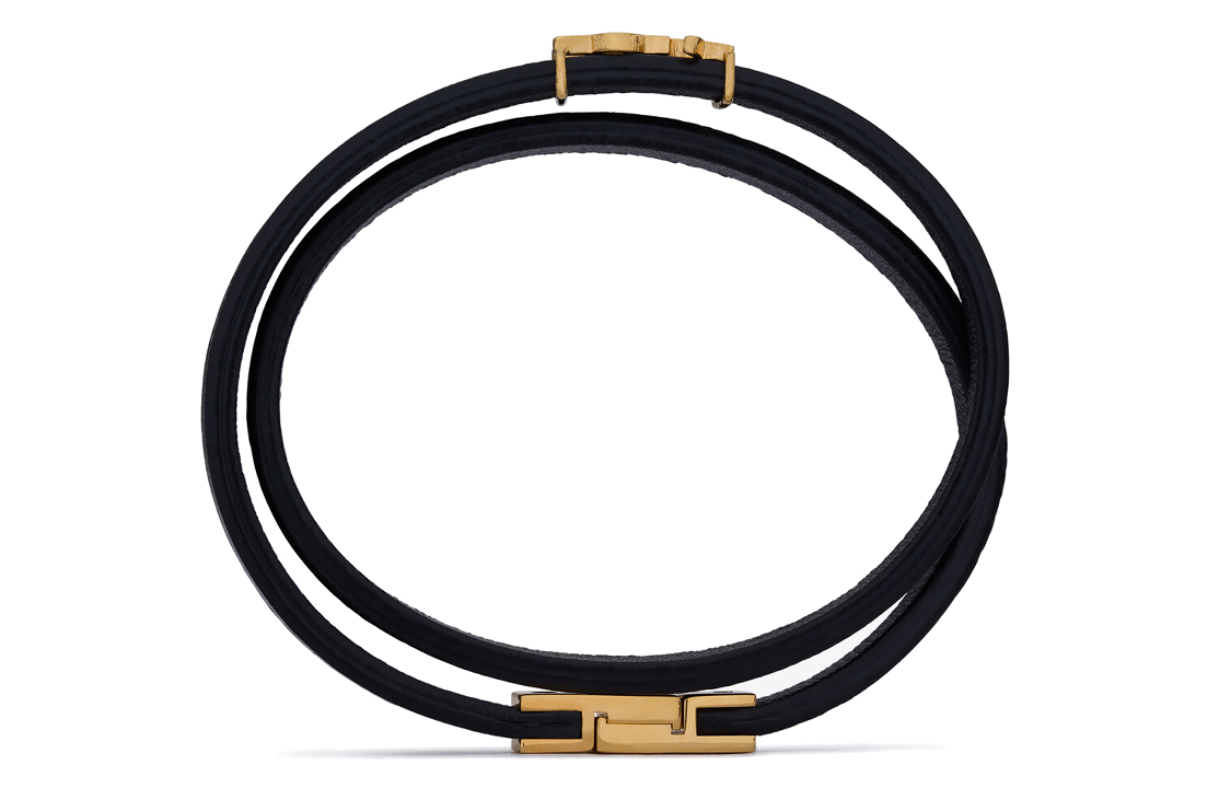 Shop (W) 생로랑 블랙 송아지가죽 여성용 브라스 로고 더블링 팔찌. 745602BL40J1000