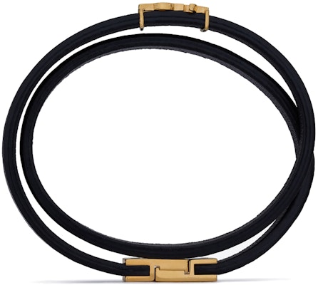 (W) 생로랑 블랙 송아지가죽 여성용 브라스 로고 더블링 팔찌. 745602BL40J1000 Shop (W) 생로랑 블랙 송아지가죽 여성용 브라스 로고 더블링 팔찌. 745602BL40J1000