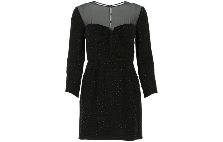 (Women) SAINT LAURENT Black Crystal Embellished A-Line Skirt. 632457Y103W1000