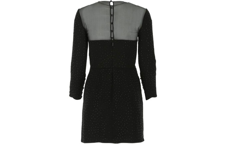 Lookbook (W) SAINT LAURENT Rok A-Line Hitam dengan Kristal Berkilau. 632457Y103W1000