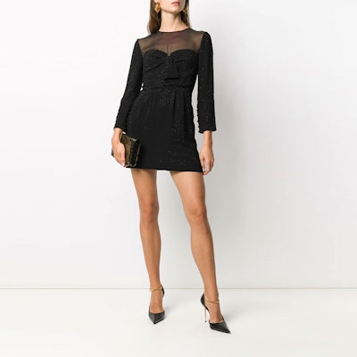 (W) SAINT LAURENT Rok A-Line Hitam dengan Kristal Berkilau. 632457Y103W1000 Shop (W) SAINT LAURENT Rok A-Line Hitam dengan Kristal Berkilau. 632457Y103W1000