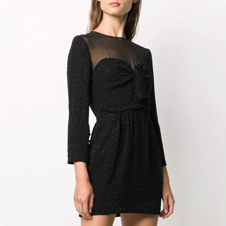 Details for (W) SAINT LAURENT Rok A-Line Hitam dengan Kristal Berkilau. 632457Y103W1000