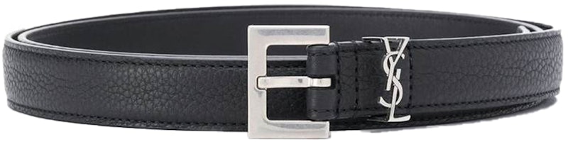 (Women) Saint Laurent Black Leather Belt 2cm - Silver Buckle, Grain Leather. 612616DTI0E1000 (Women) Saint Laurent Black Leather Belt 2cm - Silver Buckle, Grain Leather. 612616DTI0E1000