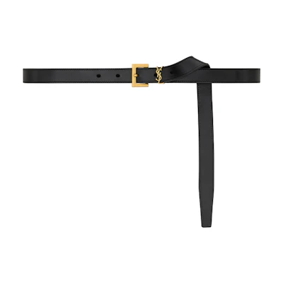 (Women) Saint Laurent Black Leather Belt for Women, Solid Design, 2CM Wide Buckle. 782076AABQU1000