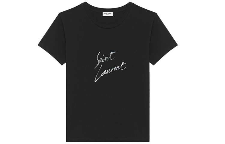 (Women) Saint Laurent Black Logo Crew Neck T-shirt 480335YB2IS9787