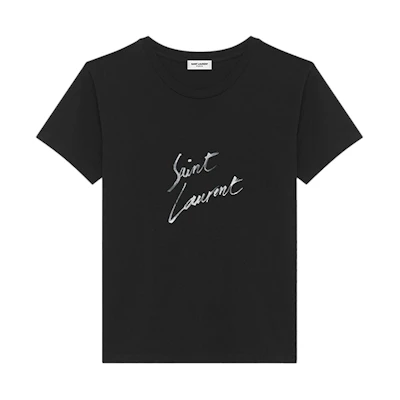 (Women) Saint Laurent Black Logo Crew Neck T-shirt 480335YB2IS9787