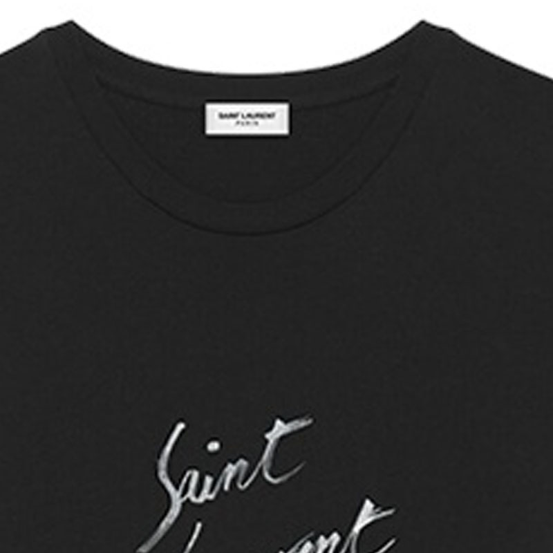 Sizing (W) 생로랑 블랙 로고 크루넥 티셔츠 480335YB2IS9787