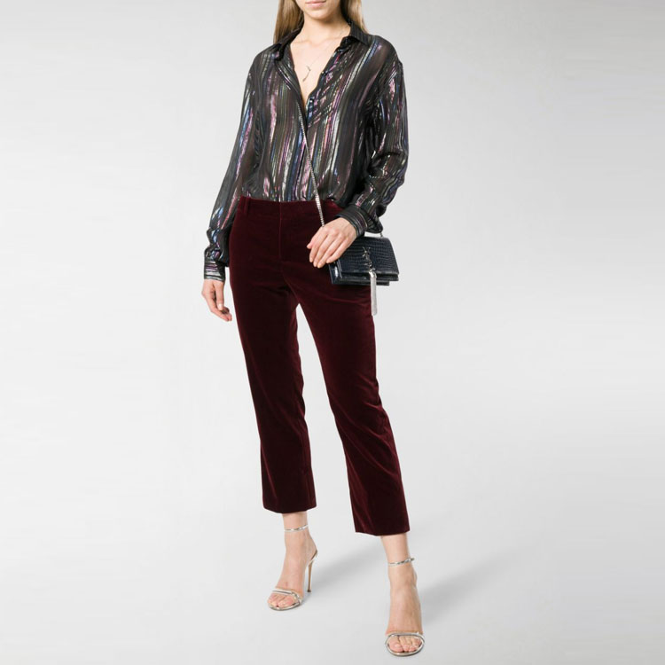 Lookbook (W) SAINT LAURENT Pantalones Casuales Negros Rojos Slim-Fit Cortos con Presillas 532917Y615W6166