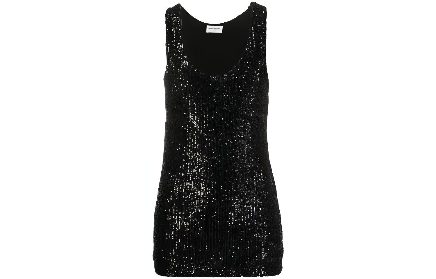 (Women) SAINT LAURENT Black Sequin Sleeveless Pullover Tank Top 615505YBOK24240