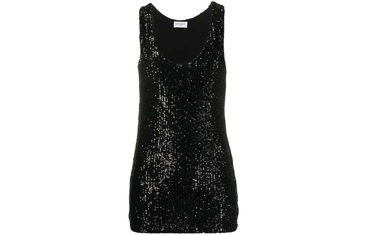Order (W) SAINT LAURENT Hitam Sequin Tanpa Lengan Pullover Tank Top 615505YBOK24240