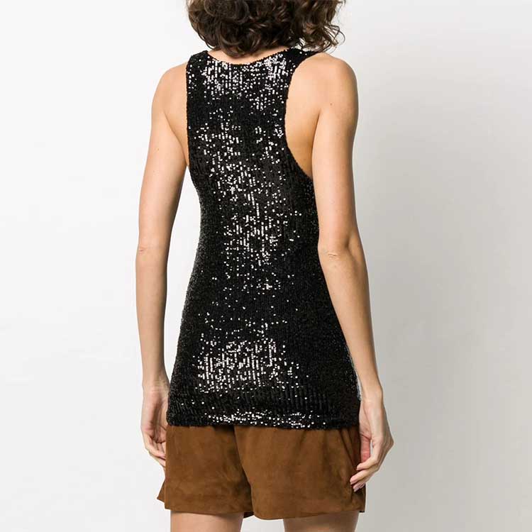 Purchase (W) SAINT LAURENT Hitam Sequin Tanpa Lengan Pullover Tank Top 615505YBOK24240