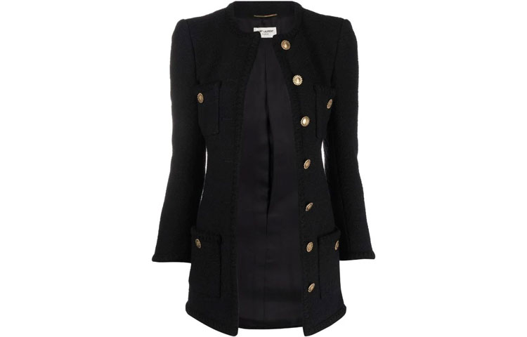 (Women) Saint Laurent Black Solid Bow Detail Button Jacket 668517Y7D281000