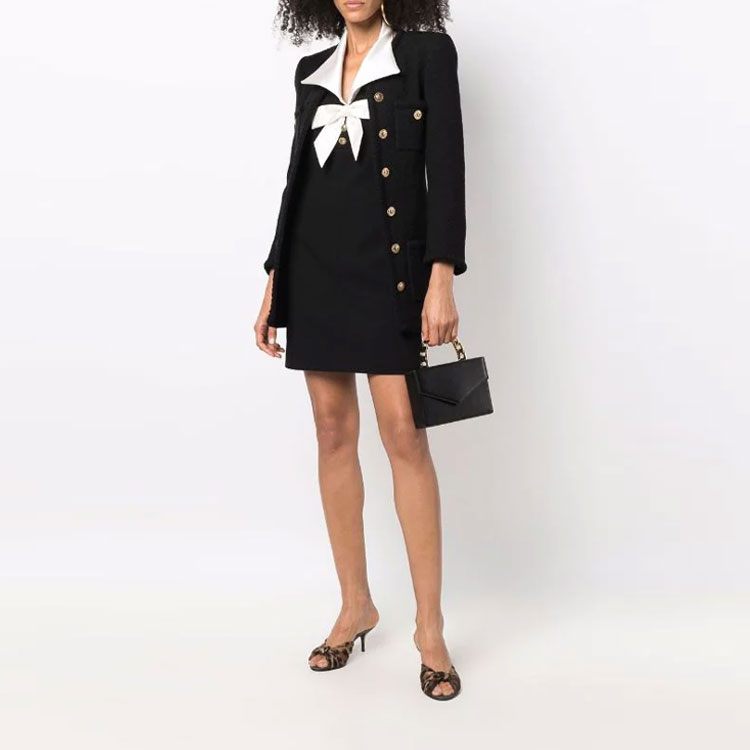 Shop (W) 聖羅蘭黑色蝴蝶結細節鈕扣外套 668517Y7D281000
