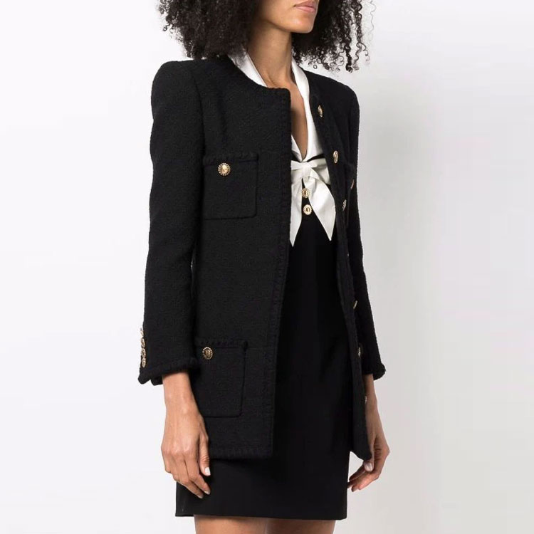 Details for (W) 聖羅蘭黑色蝴蝶結細節鈕扣外套 668517Y7D281000