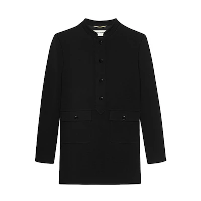 (Women) Saint Laurent Black Solid Buttoned Long Sleeve Straight Dress 658317Y288V1000