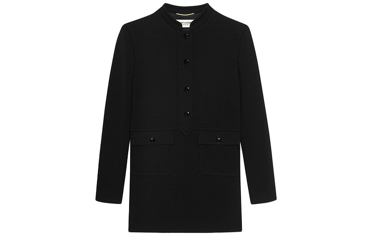 Order (Women) Saint Laurent Black Solid Buttoned Long Sleeve Straight Dress 658317Y288V1000