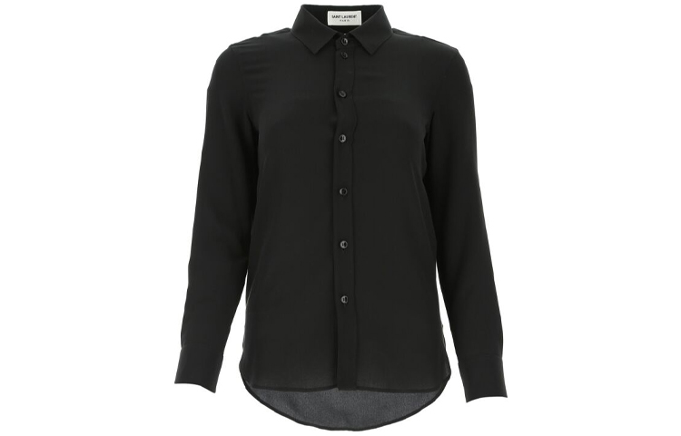 (Women) Saint Laurent Black Solid Crepe Long Sleeve Shirt 395733Y100W1000